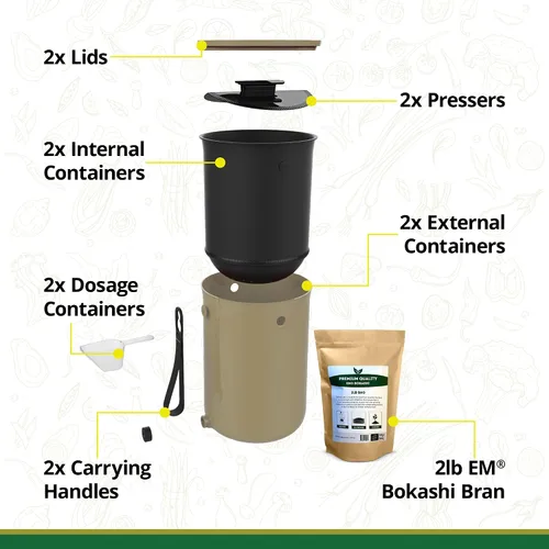 Vista 5 de TeraGanix Bokashi - Contenedor de compostaje + 2 libras de salvado Bokashi, compostador de encimera de cocina, compostaje interior para todas