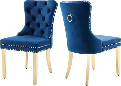 Vista 23 de Juego de 2 sillas de comedor de terciopelo beige, elegantes capitoné