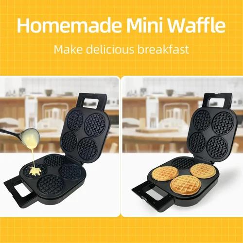 Vista 5 de Waffle Maker - Plancha para gofres belga antiadherente con luz indicadora de 1300 W, 4 rebanadas