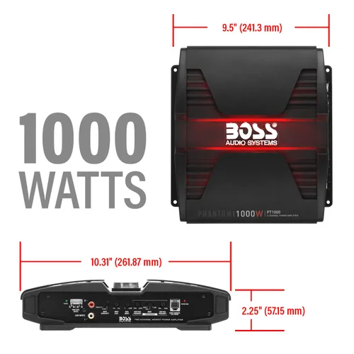 Vista 4 de BOSS Audio Systems PT1000 Amplificador de coche de 2 canales - 1000 vatios, rango completo, clase A/B, 2-8 ohmios estable, fuente de alimentación