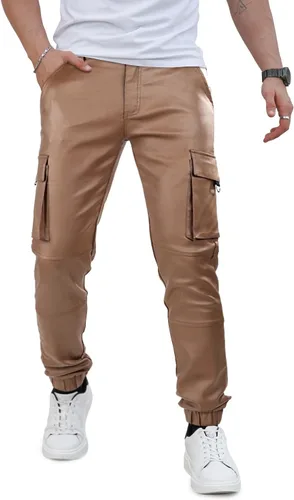 Vista 8 de GINGTTO Pantalones de cuero para hombre, pantalones de discoteca ajustados para hombre elásticos