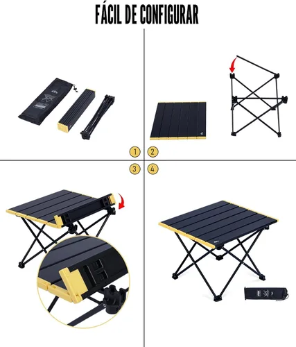 Vista 6 de iClimb - Mesa de camping ultraligera y compacta plegable con bolsa de transporte (color negro - L) con bolsa de transporte, para camping