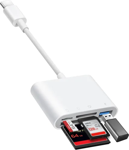Vista 9 de BnmxTek Lector de Tarjetas SD para iPhone, Adaptador de Tarjeta SD con Conector Dual Lightning y USB-C para iPhone 5-14, iPhone 15 con USB-C, iPad