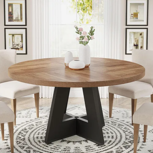 Vista 11 de Tribesigns Mesa de Comedor Redonda de 47 Pulgadas Mesa de Cocina de Madera para Comedor, Mesas de Dinner Room de 47" para 4-6, Muebles de Acento