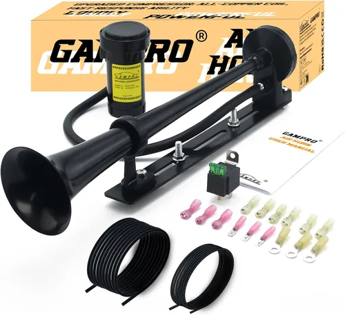 Vista 9 de GAMPRO Bocina de aire para camión, barcos, coche para 12 V, 150 db, kit de bocinas de tren súper ruidosas con soporte Complete kit includes