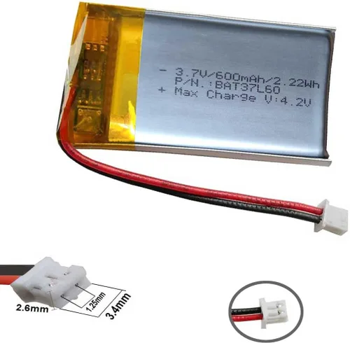 Vista 2 de AOLIKES Batería recargable 902035 de 3.7 V 600 mAh 2.22 Wh, con conector JST Ph1.25/2P, cable de cable para altavoz Bluetooth, mini DVR