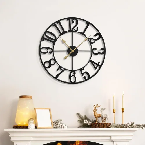 Vista 5 de LEIKE Reloj de pared grande, silencioso, sin tictac, funciona con pilas, pequeño reloj de pared redondo de metal moderno para sala de estar