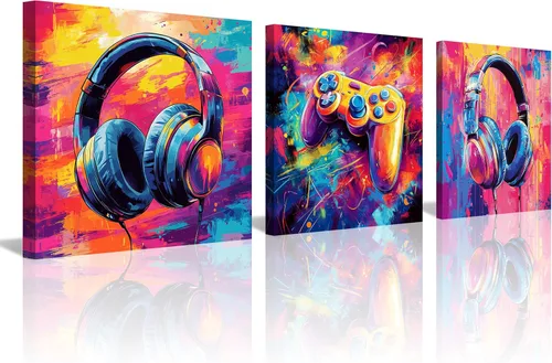 Vista 15 de 3 piezas de lienzo musical para pared, impresiones de notas musicales abstractas, coloridas ilustraciones de ondas sonoras, claves agudas