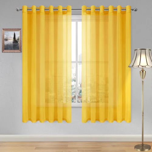 Vista 195 de DWCN Cortinas traslúcidas color verde frijol para sala de estar y dormitorio - Cortinas voile con aspecto de lino sintético con ojales en la parte