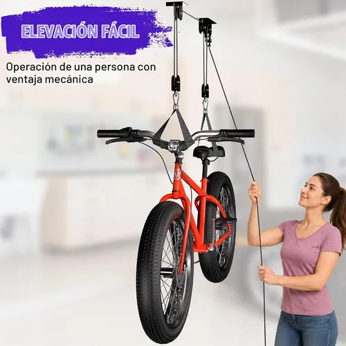 Vista 5 de TRUSOON Paquete de 2 polipastos de bicicleta, sistema de polea de elevación de bicicleta eléctrica resistente para almacenamiento en techo de garaje