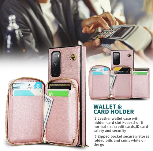 Vista 4 de Asuwish Funda de teléfono para Samsung Galaxy S20 FE 5G de 6.5 pulgadas con protector de pantalla y soporte para tarjetas con cremallera, soporte