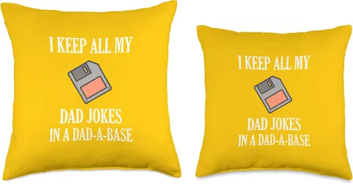 Vista 3 de Sailor Nostalgia Gifts I Keep Jokes in A Dad-A-Base Funny Father Yellow Throw Pillow, 16x16, Multicolor