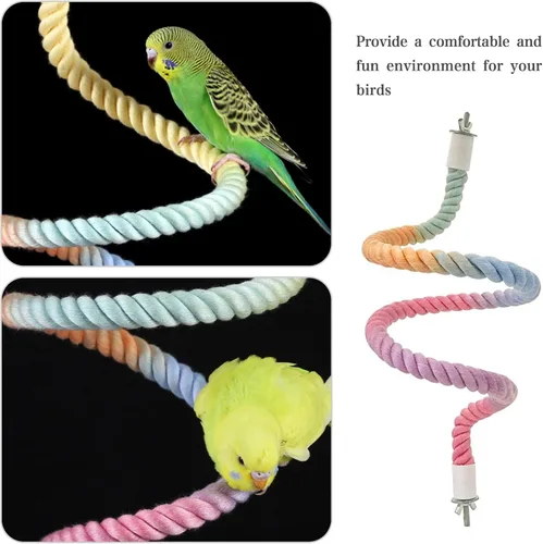 Vista 7 de Soporte de percha de cuerda de pájaro colorido degradado de 3 piezas Bird Cage Climbing Rope Toys Accessories,Bendable Climbing,Parakeet Lovebirds