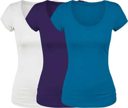 Vista 21 de Emmalise - Camiseta de manga corta para mujer, cuello redondo, estilo básico, pack de valor, tallas junior y grandes