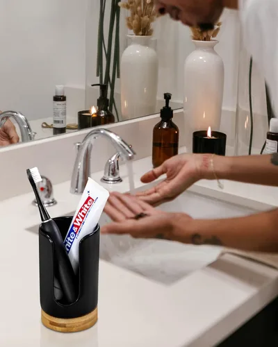 Vista 8 de Dispensador de tazas de baño de cerámica, soporte desechable de papel y plástico de 3 a 5 onzas, dispensador de tazas de enjuague bucal para baño
