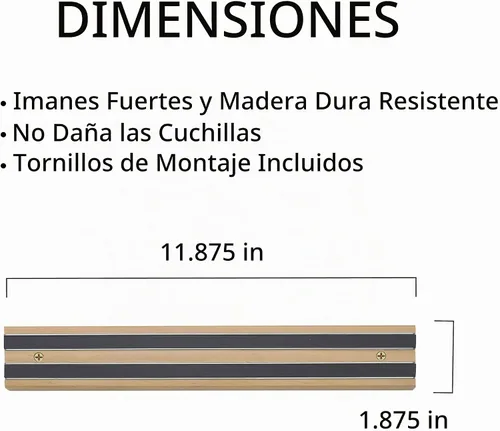 Vista 6 de HIC Kitchen Soporte magnético para cuchillos y barra de almacenamiento de herramientas, madera, 12 pulgadas, 12 pulgadas