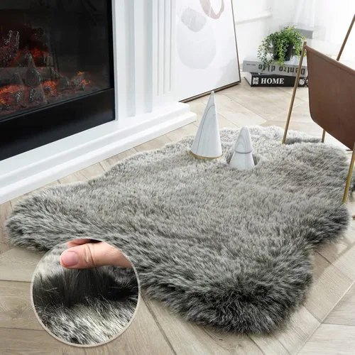 Vista 17 de Ashler HOME DECO Funda de piel sintética de zorro suave para silla, alfombra para dormitorio, suelo, sofá, sala de estar, color negro y blanco, 2 x