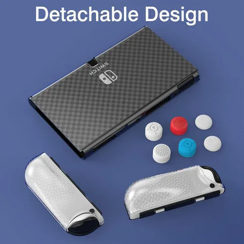 Vista 6 de Mooroer Switch OLED - Funda protectora acoplable mejorada para Nintendo Switch OLED con funda protectora de agarre de TPU suave y 6 tapas para pulgar