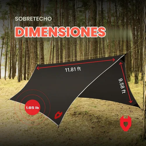 Vista 6 de Rain Fly EVOLUTION - Cubierta impermeable para hamaca o para tienda de campaña o acampada de 12 x 10 o 10 x 10, con brazalete de supervivencia
