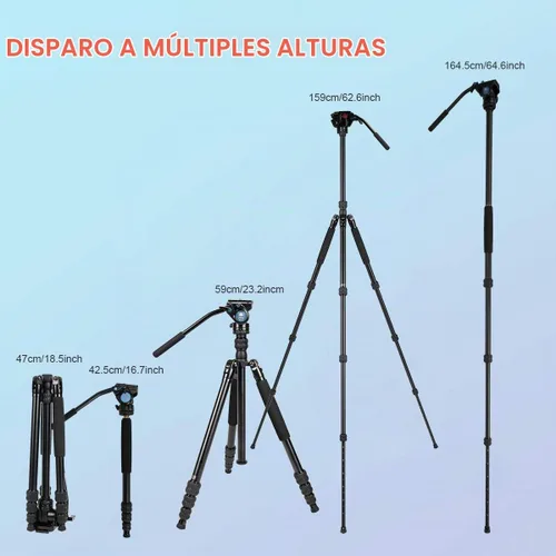 Vista 6 de Sirui Trípode de cámara de aluminio con monopié y cabeza de panorámica fluida VA-5, kit de trípode resistente de 160 cm para cámara DSLR