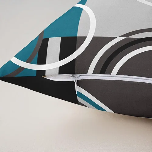 Vista 5 de Juego de 4 fundas de almohada geométricas modernas de turquesa con rayas en gris, negro y azul, cojines decorativos con espirales circulares retro
