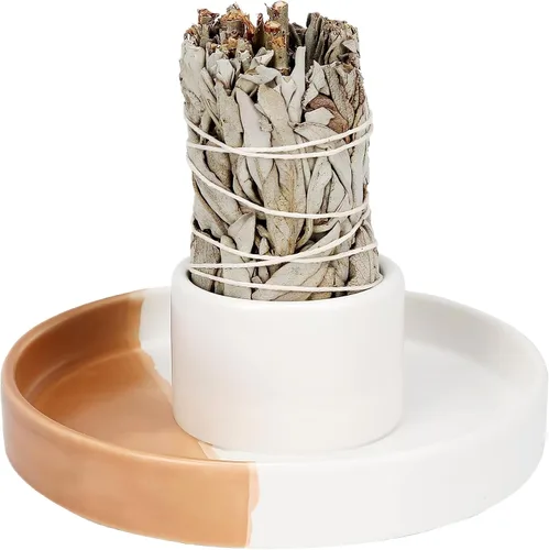 Vista 7 de Soporte de salvia – Diámetro del agujero del soporte de 1.6 pulgadas – Soporte de incienso de cerámica, cuenco para manchas, soporte de salvia