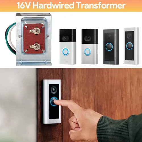 Vista 2 de Transformador de Timbre para Ring Video Doorbell, 16v 30va Transformador de Timbre Cableado Fuente de Alimentación, Compatible con Ring, Nest Hello