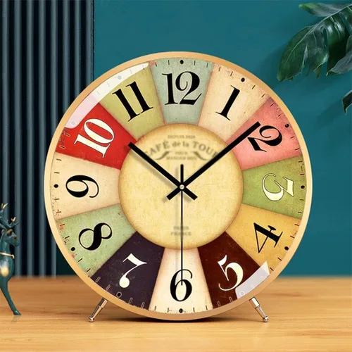 Vista 2 de OLOTU Reloj de mesa con carcasa de metal, reloj de escritorio con números arábigos fáciles de leer, reloj de mesa puntual, reloj de mesa