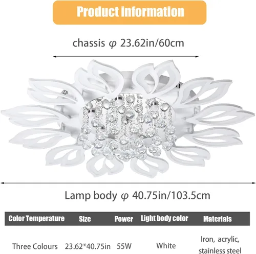 Vista 3 de Tioolo Lámpara de techo moderna, lámpara de techo LED regulable, lámpara de araña en forma de flor de 12 cabezales con control remoto, accesorio