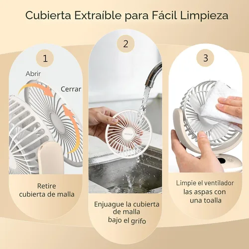 Vista 8 de TriPole Ventilador de escritorio pequeño silencioso y recargable mini Beige