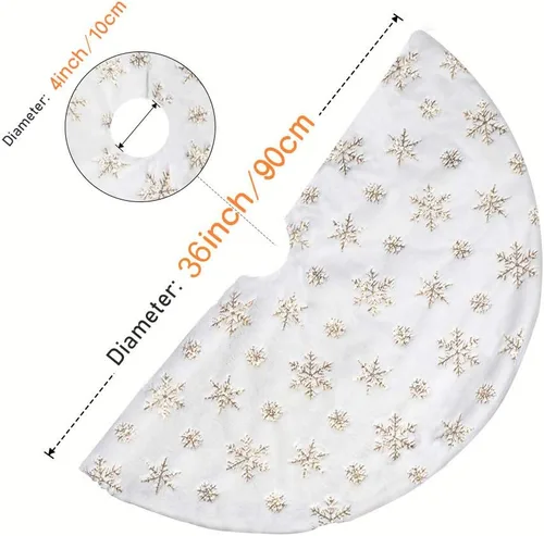 Vista 6 de LOMOHOO Falda para árbol de Navidad, grande, de piel sintética de lujo blanca y dorada con falda de árbol de copos de nieve, decoraciones