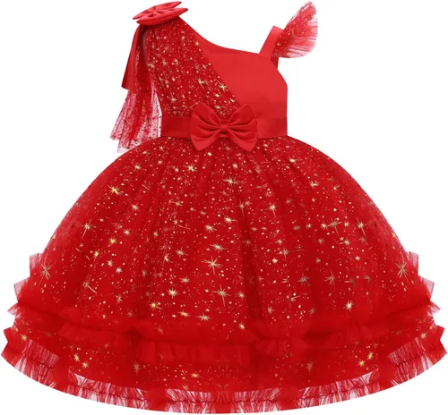 Vista 9 de IBTOM CASTLE Vestido de cumpleaños para niñas, con corazón, de tul, con destellos, de princesa, para bebé, vestido de niña de flores, para boda