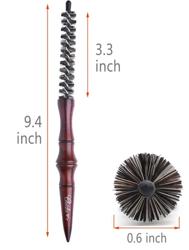 Vista 2 de PERFEHAIR Cepillo redondo de cerdas de jabalí para cabello corto, cepillo de barril redondo pequeño para secado con soplado, diámetro de 0.6 pulgadas