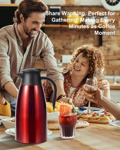 Vista 9 de Jarra térmica de café de 70 onzas para mantener el calor, 2 dispensadores de Airpot, olla térmica aislada al vacío de acero inoxidable para café