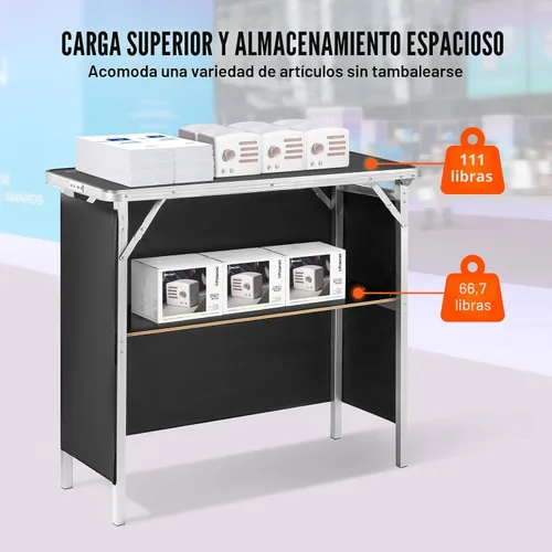 Vista 5 de VEVOR Mesa de Bar Portátil Plegable, Mesa de Podio para Ferias Comerciales para Interiores, Exteriores, Fiestas, Picnic, Exposición, Incluye Estuche