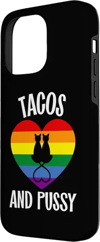 Vista 2 de Funda Queer para iPhone 14 Pro Max Lesbian Pride Stuff Tacos y Pussy Cats