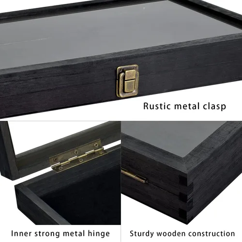 Vista 6 de MOOCA Caja de exhibición de joyería negra con tapa de cristal, 50 frascos de gemas, caja de anillos, organizador de joyas, almacenamiento de tarros