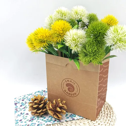 Vista 3 de SNAIL GARDEN 15 piezas de diente de león artificial, ramo de plantas de flores artificiales con 1 florero, bolsa de papel kraft, arbustos