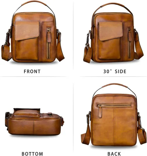 Vista 4 de Bolsas de mensajero de cuero para hombres Crossbody Bolsas de hombro Hombre Bolso Satchel Marrón talla única