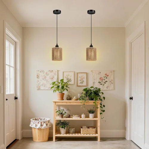 Vista 8 de BoostArea Luces Colgantes de Ratán para Isla de Cocina, Candelabro de Estilo Rústico con Pantalla de Mimbre Tejida a Mano, Luz Colgante Bohemia