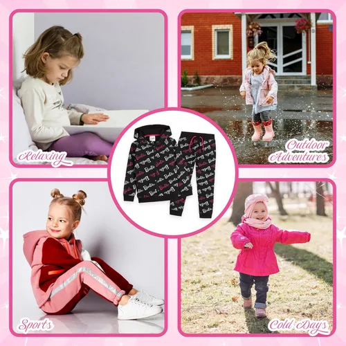 Vista 6 de Barbie Conjunto de ropa de descanso con capucha y pantalones deportivos para niña