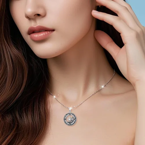 Vista 20 de Alphm Collar con colgante vikingo de plata esterlina S925 para hombres y mujeres, joyería de viaje para graduación, amistad, talismán, joyería