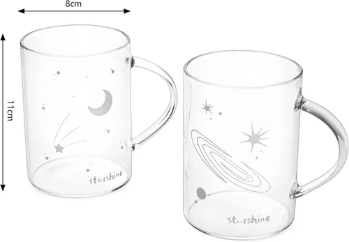 Vista 6 de Astronomy Lovers - Juego de 2 tazas de cristal para amantes de la astronomía, diseño de cielo nocturno, juego de 2 tazas cambiantes de luz, taza