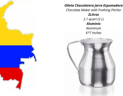 Vista 2 de Chocolatera con Jarra Espumadora - Espumador para Café y Chocolate - Cafetera de 2,1 cuartos de galón (2 L) Olla de Aluminio para Verter Incluye