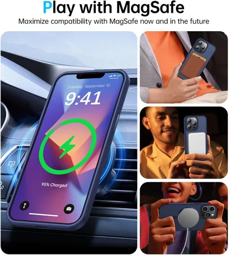 Vista 2 de Funda magnética para iPhone 13 Pro Max [compatible con MagSafe] [probada en caídas de grado militar de 10 pies] Funda delgada translúcida mate