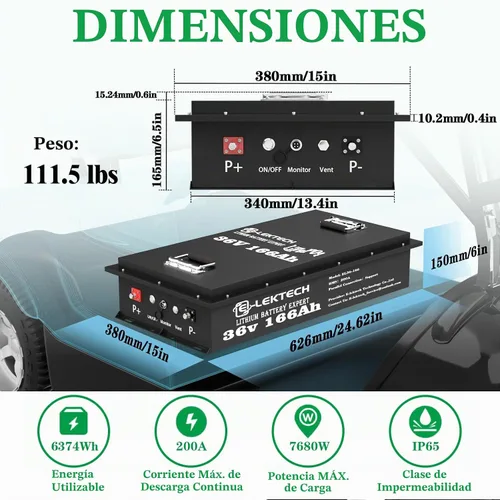 Vista 2 de 36V 166Ah LiFePO4 Lithium Golf Cart Battery