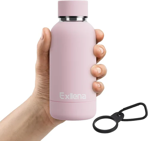 Vista 36 de Exllena Botella de agua pequeña de 12 onzas con clip, doble pared de acero inoxidable al vacío, pequeña botella de agua aislada que mantiene
