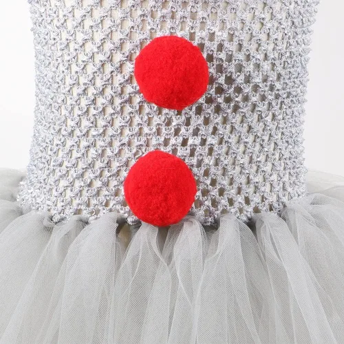 Vista 6 de Vestido tutú de payaso para niñas, disfraz de Halloween lindo payaso cosplay para niños