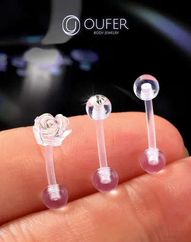 Vista 3 de OUFER 3 piezas de joyería para piercing de rook, piercings de plástico para cirugía, joyería de piercing de cejas transparente, anillos de ceja