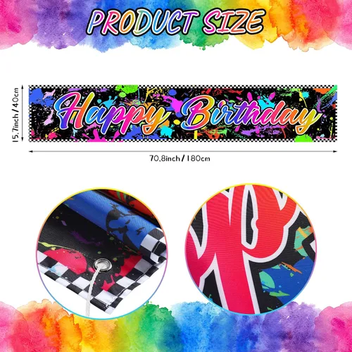 Vista 2 de Cartel de neón para decoración de cumpleaños que brilla en la oscuridad, fondo colorido de grafiti, suministros para fiesta, telón de fondo